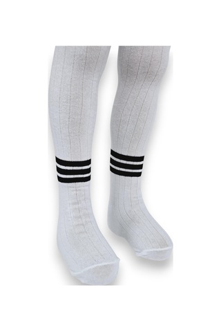 Çizgili Pamuklu Çocuk Külotlu Çorap Beyaz