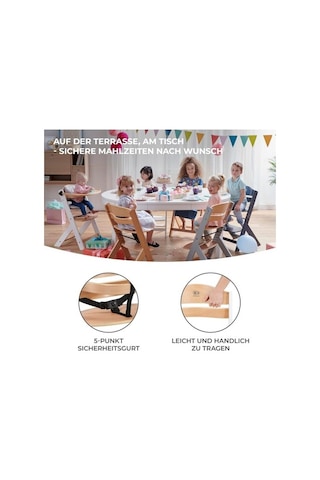 Kinderkraft Mama Sandalyesi Ahşap Çıkarılabilir Koruyucu Çubuk ve Kayış Sırtlık Ayarı