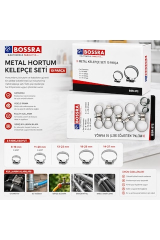 Bossra Bsr-372 Metal Hortum Kelepçesi Set 10 Adet - 12'li Paket