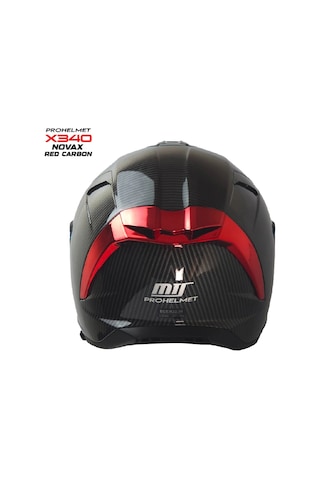 X340 Novax Red Carbon Kapalı Model Kask Kırmızı Camlı+güneş Vizörlü Parlak Siyah Carbon-kırmızı