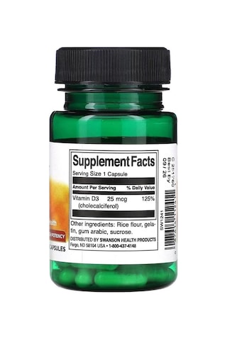 Swanson, Vitamin D3, High Potency, 1,000 Iu 25 Mcg , 30 Kapsül