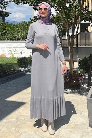 Rabia Şamlı Rüya Gri Triko Elbise Normal