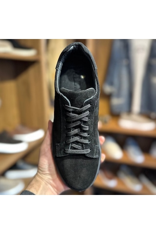 Alza %100 Hakiki Deri Erkek Sneaker Günlük Rahat Ve Şık Ayakkabı - Siyah Süet