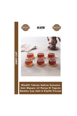 Misafir Takımı Kahve Sunumu Gün Masası 12 Parça El Yapımı Bambu Çay Seti 6 Kişilik Fincan Çok Renkli