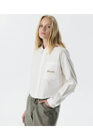 Twist Slogan Baskılı Poplin Ekru Kadın Gömlek Tw6250025054 Ekru