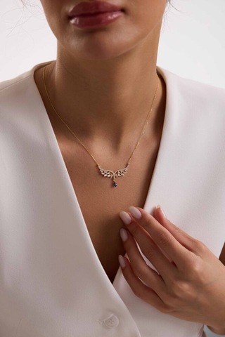 Melek Tasarım Damla Mavi Taşlı Kolye New T13976 Renkli