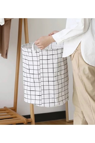Vip Çamaşır Sepeti Çift Kat Kumaşlı Katlanabilir Sepet-Beyaz Pano Beyaz