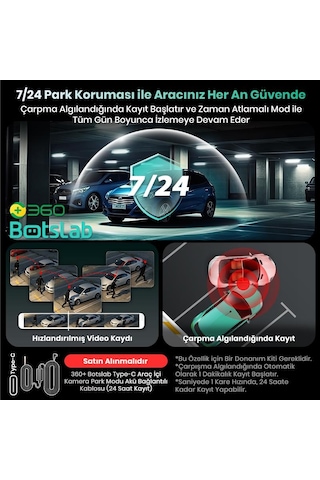 360+ Botslab G300h Pro Adas 3k Ön+Arka Wifi+Gps 150 Geniş Açı Gece Görüşlü Araç İçi Kamera Dash Cam Araç Kamerası+Wdr+lcd Ekran+G-Sensör+Sesli Kontrol