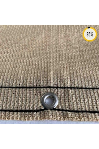 %95'Lik Gölgelik-Rüzgar Filesi-Koyu Bej |Güçlendirilmiş Kenar