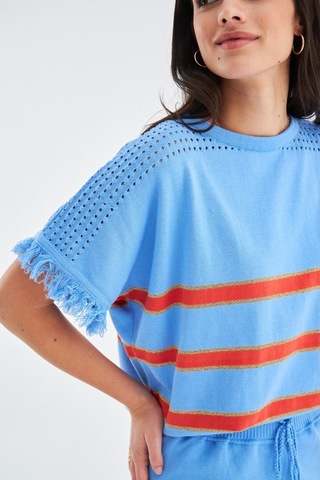 Peraluna Hannah Blouse & Shorts Pamuklu Yazlık Kadın Triko Şort T Mavi