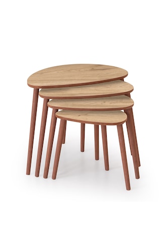 Nora 4lü Dörtlü Mdf Ahşap Zigon Sehpa - Meşe