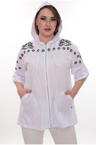 Lady Majestic Büyük Beden %100 Cotton Kapüşonlu Hırka Rahat Ve Şık Tasarım - 44462 Beyaz