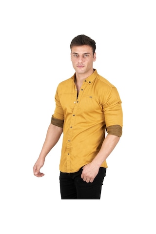 Deepsea Erkek Hardal Sarısı Çıt Çıt Düğmeli Kot Gömlek 2300412 Hardal