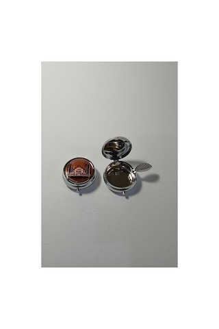 Mini Taşınabilir Cep Küllüğü - Mini Cep Küllüğü - Çanta Küllüğü 5cm - Sultanahmet Desenli Kapaklı Metal Mini Kül Tabağı Bakır Rengi