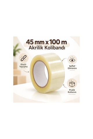 45 Mm X 100 M Şeffaf Akrilik Kolibandı 10'lu