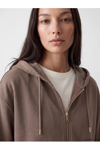 Lcw Everyday Kahverengi Soft Touch Oversize Kadın Fermuarlı Sweatshirt