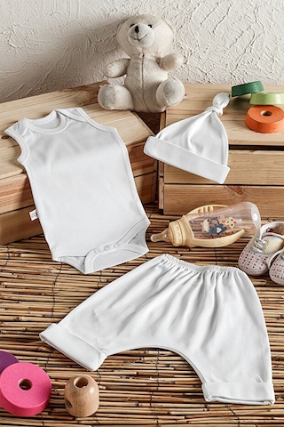 Tinylamb Snow Star Yenidoğan Organik Set - 3 Parça Beyaz