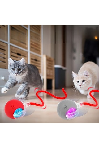Hareketli Şarjlı Işıklı 360 Derece Dönen Akıllı Oyun Topu Kuyruklu İnteraktif Kedi Köpek Oyun Topu