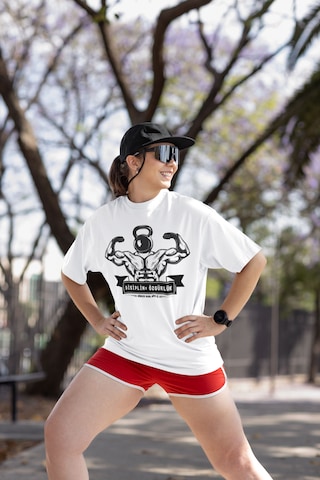 Fitness Dijital Baskılı Unisex Tshirt, Günlük Kullanıma Uygun Pamuklu Regular Tshirt Beyaz