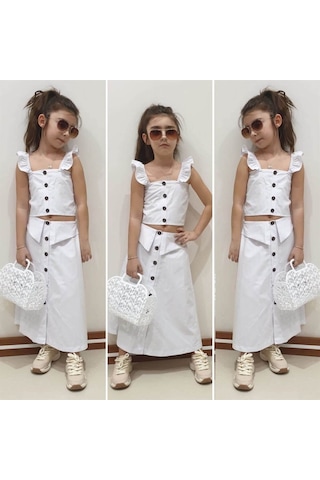 Quzucuk Kids Kız Çocuk Uzun Beyaz Duru Takımı Beyaz