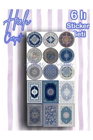 Hiras Dizayn Mavi Halı Ve Kilim Desenli Sticker Seti 6 Sayfa Çok Renkli