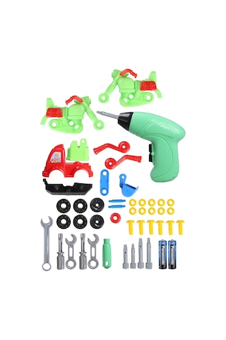 Eğitici Sök Tak Oyuncak Pilli Matkaplı 45 Parça Araç Tamir Seti Kepçe Ve Yeşil Motor