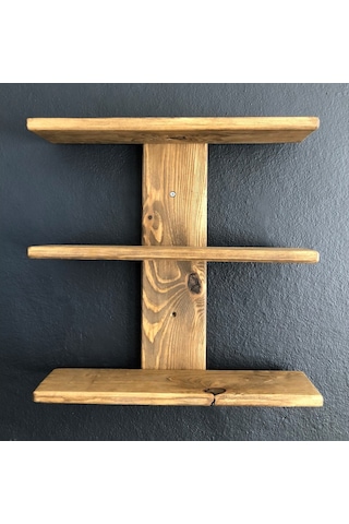 O&Awood Doğal Ahşap Dekoratif Minimal Duvar Rafı,3 Katlı Vintage, Retro A