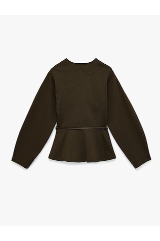 Koton Slim Fit Uzun Kollu Peplum Kesim Kemerli Hırka Kahverengi 6sak30050ek Kahve