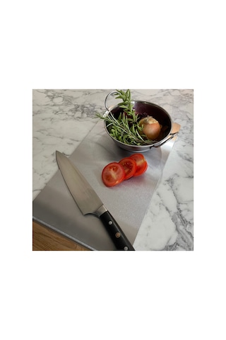 Paslanmaz Çelik Tek Bükümlü Metal Tezgah Koruyucu Kesme Tahtası 50x60 Cm Ölçülerinde