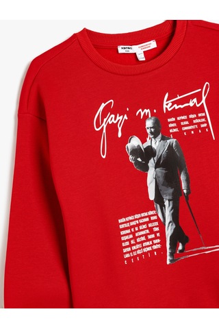 Koton Atatürk Sweatshirt Baskılı Uzun Kollu Bisiklet Yaka Kırmızı 5wkg10445ak Kırmızı