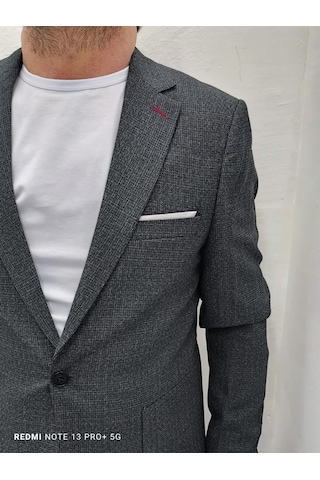 Duayen Dmctekstil Erkek Haki Yeşil Desenli İtalyan Kesim Dar Kalıp Tek Düğme Blazer Ceket