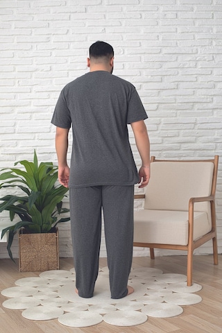 Erkek Kısa Kollu Büyük Beden Battal Pamuklu Pijama Takımı Gri