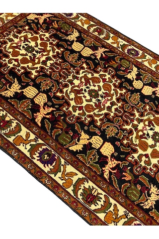 El Dokuma Sıfır Kafkas Halısı 103x170 Kök Boya Siyah Krem %100 Yün Halı Siyah Bej