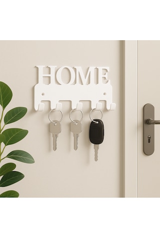 Lunoart Home Yazılı Metal Anahtarlık Askısı Duvar Tipi Anahtar Organizer Beyaz