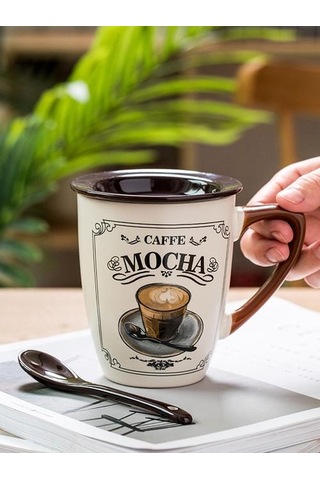 Avrupa Tarzı Küçük Lüks Kahve Fincanı Cappuccino Latte Fincan Kapak Kaşığı İle Retro Vintage Seramik Kupa A