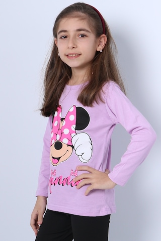 Hçm Kız Çocuk Uzun Kollu Tshirt 4 Mevsim Baskılı Bisiklet Yaka C43 Lila