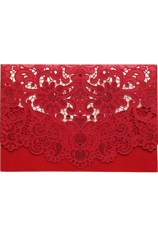 Yaozixa 10 Adet Kırmızı Çiçek Desenli Boş İç Sayfa, Zarf Ve Kılıfı İle Nikah, Doğum Günü Davetiyeleri - 250g Özel Kağıt XL