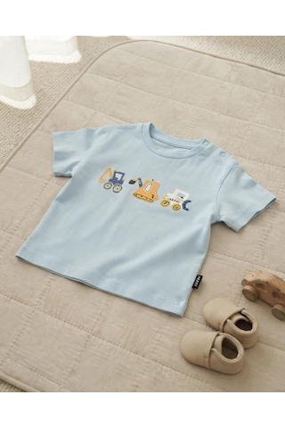 Tuffy Açık Mavi Erkek Bebek Buz Mavi Çizgi Desenli Kısa Kollu T-shirt