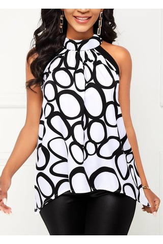 Munn Collection Kadın Reglan Kol Daire Yaka Desenli Asimetrik Süprem Bluz Desenli