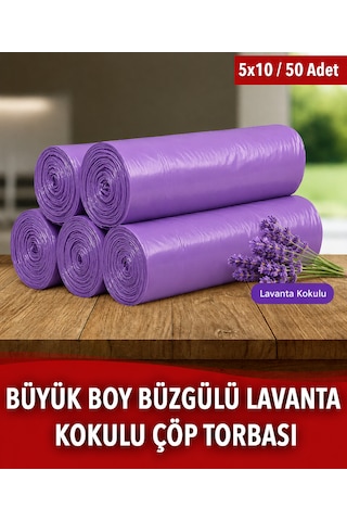 50 Adet Lavanta Kokulu Büzgülü Büyük Boy Çöp Torbası 65x70