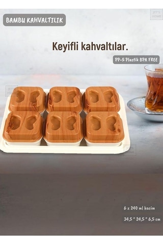 6'li Bambu Renk Kahvaltılık Seti Tepsili Kahvaltı Tepsisi Bpa Free Çok Renkli