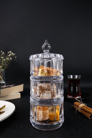 Digithome 3 Katlı Cam Sunumluk Kurabiyelik Şekerlik Lokumluk 8 Cm Ku.mpp.003 C1-1-288