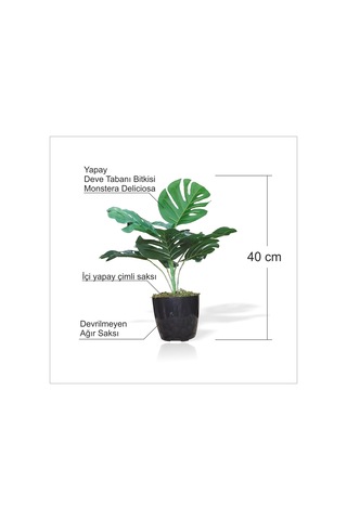 Uzun Çimli Saksılı Yapay Monstera Deliciosa Deve Tabanı Bitkisi