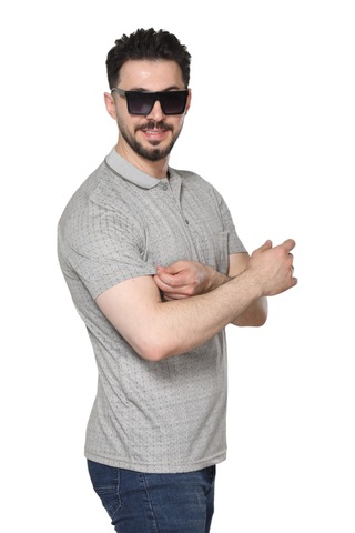 Kzctekstil Erkek Baba Ve Orta Yaş Penye Tişört Yakalı Cepli Jakarlı Kumaş Klasik Kesim Bej