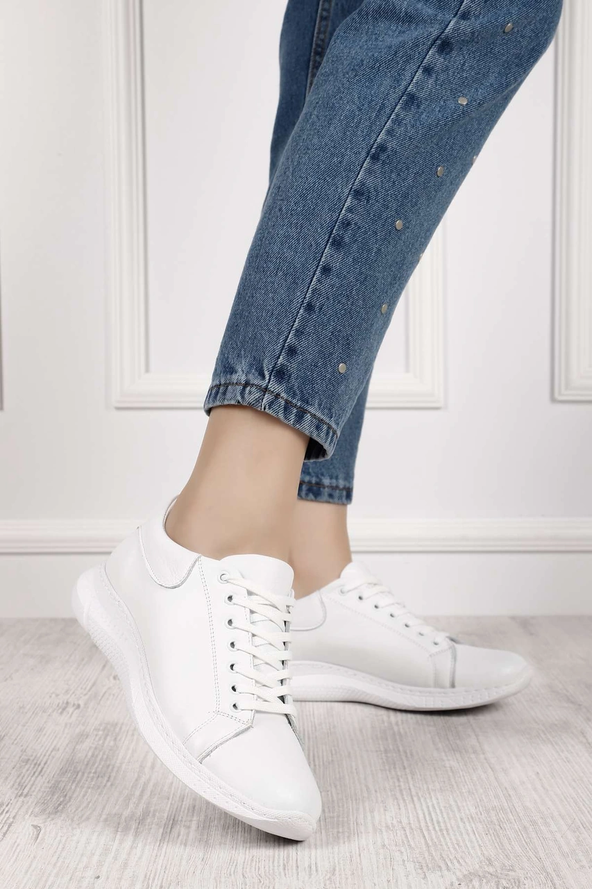 Gönderi(R) Gönderi R Kadın Beyaz Bağcıklı Dolgu Taban Hakiki Deri Sneaker Ddza80742450 Beyaz