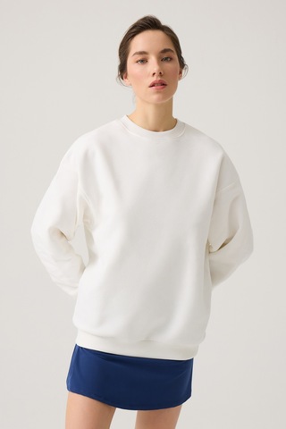 Los Ojos Ekru Geniş Kalıp Bisiklet Yaka Sweatshirt Crew Neck Ekru Ekru