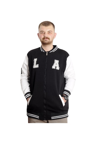 Mode Xl Büyük Beden Erkek Kolej Mont Nakışlı Ceket 23632 Siyah Siyah