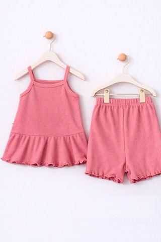 For My Baby Fitilli Kumaş 2 Li Kız Bebek Takım Şortlu Yazlık Pembe