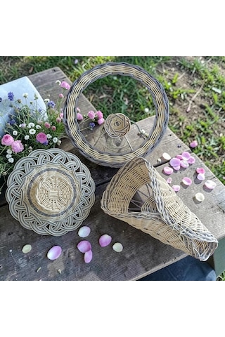Handanrattan El Örgüsü Rattan Düğün Ve Dış Çekim Seti - 3'lü Düğün Seti Krem