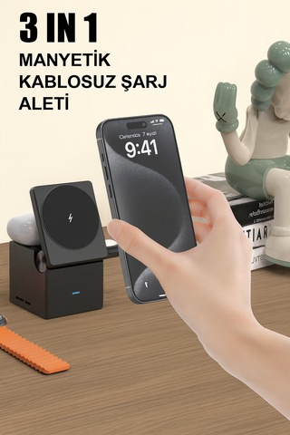 Küp Tasarımlı Telefon & Akıllı Saat & Kulaklık İçin 3in1 Kablosuz
